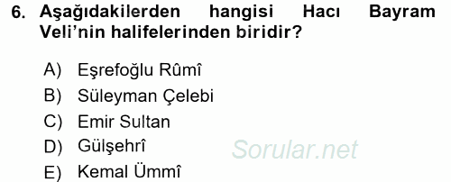 Türk Halk Şiiri 2016 - 2017 Dönem Sonu Sınavı 6.Soru
