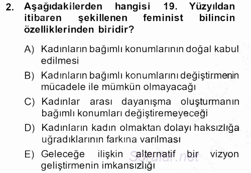 Toplumsal Cinsiyet Çalışmaları 2014 - 2015 Ara Sınavı 2.Soru