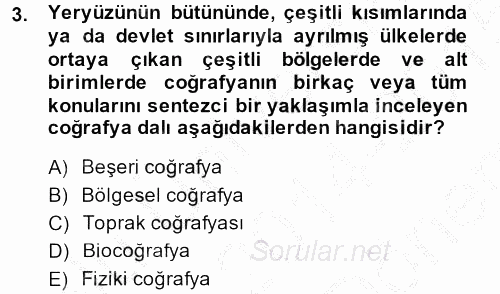 Tarihi Coğrafya 2014 - 2015 Dönem Sonu Sınavı 3.Soru
