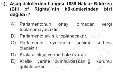 Temel İnsan Hakları Bilgisi 1 2015 - 2016 Ara Sınavı 13.Soru