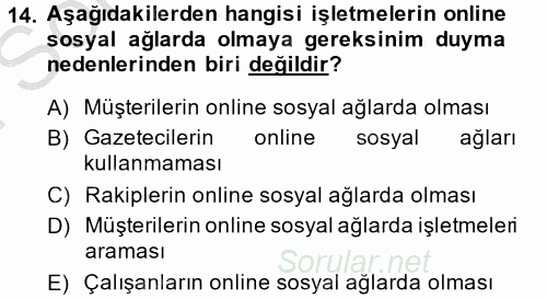 Sosyal Medya 2013 - 2014 Dönem Sonu Sınavı 14.Soru