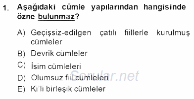 Türkçe Cümle Bilgisi 2 2014 - 2015 Ara Sınavı 1.Soru