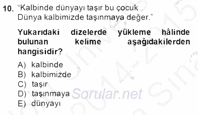 Türkçe Cümle Bilgisi 2 2014 - 2015 Ara Sınavı 10.Soru