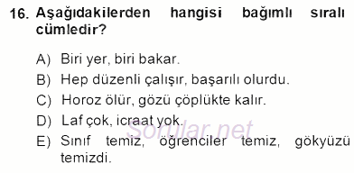 Türkçe Cümle Bilgisi 2 2014 - 2015 Ara Sınavı 16.Soru