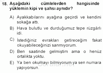Türkçe Cümle Bilgisi 2 2014 - 2015 Ara Sınavı 18.Soru