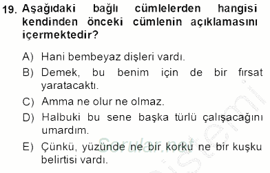 Türkçe Cümle Bilgisi 2 2014 - 2015 Ara Sınavı 19.Soru