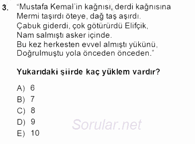 Türkçe Cümle Bilgisi 2 2014 - 2015 Ara Sınavı 3.Soru