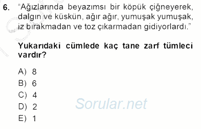 Türkçe Cümle Bilgisi 2 2014 - 2015 Ara Sınavı 6.Soru
