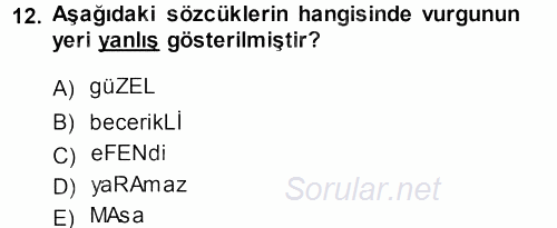 Türkçe Ses Bilgisi 2013 - 2014 Ara Sınavı 12.Soru