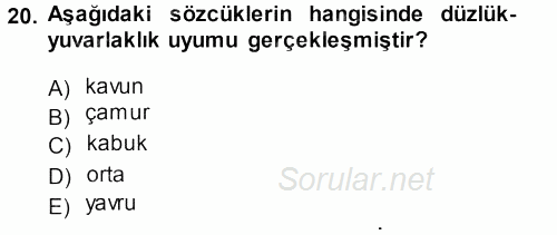 Türkçe Ses Bilgisi 2013 - 2014 Ara Sınavı 20.Soru