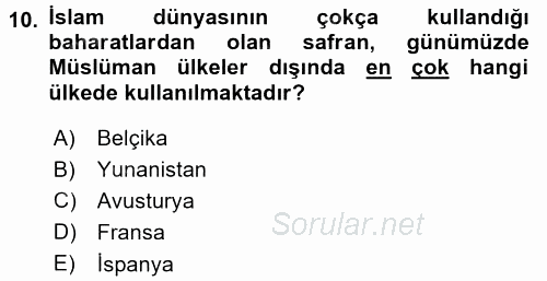 Türk Mutfak Kültürü 2017 - 2018 3 Ders Sınavı 10.Soru