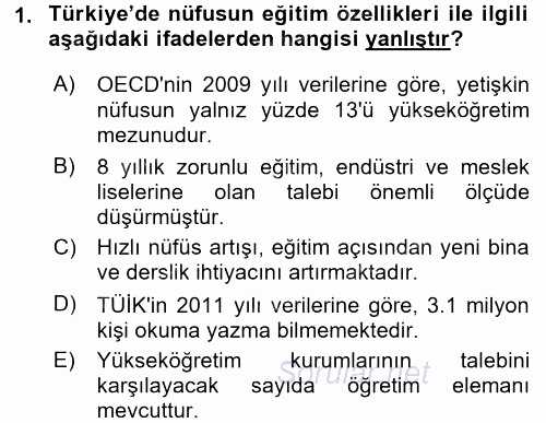 Türkiye Ekonomisi 2016 - 2017 Ara Sınavı 1.Soru