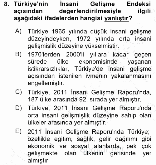 Türkiye Ekonomisi 2016 - 2017 Ara Sınavı 8.Soru