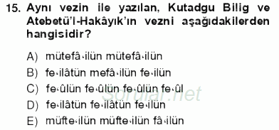 VIII-XIII. Yüzyıllar Türk Edebiyatı 2012 - 2013 Ara Sınavı 15.Soru
