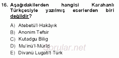 VIII-XIII. Yüzyıllar Türk Edebiyatı 2012 - 2013 Ara Sınavı 16.Soru