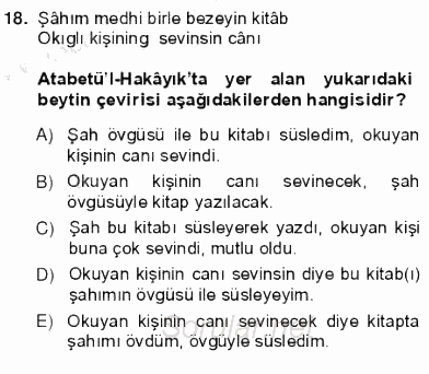 VIII-XIII. Yüzyıllar Türk Edebiyatı 2012 - 2013 Ara Sınavı 18.Soru