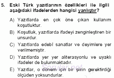 VIII-XIII. Yüzyıllar Türk Edebiyatı 2012 - 2013 Ara Sınavı 5.Soru