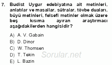 VIII-XIII. Yüzyıllar Türk Edebiyatı 2012 - 2013 Ara Sınavı 7.Soru