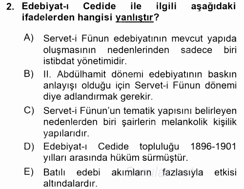 II. Abdülhamit Dönemi Türk Edebiyatı 2016 - 2017 Ara Sınavı 2.Soru