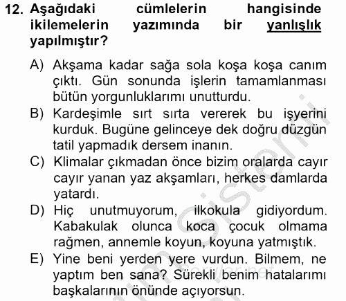 Türk Dili 2 2012 - 2013 Ara Sınavı 12.Soru
