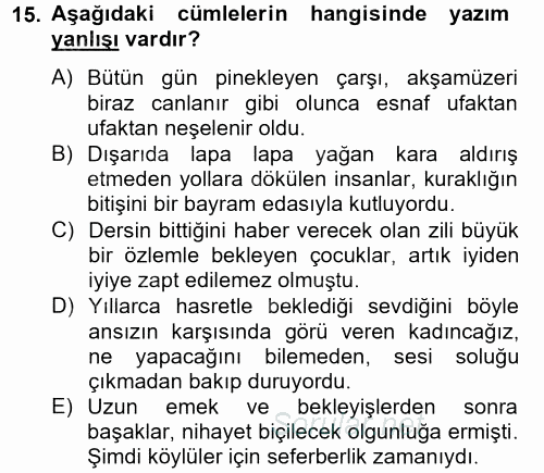 Türk Dili 2 2012 - 2013 Ara Sınavı 15.Soru