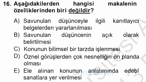 Türk Dili 2 2012 - 2013 Ara Sınavı 16.Soru
