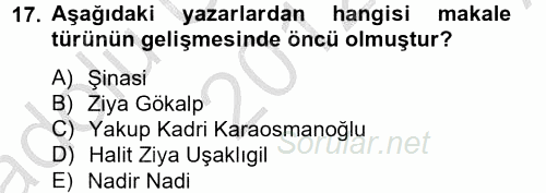 Türk Dili 2 2012 - 2013 Ara Sınavı 17.Soru
