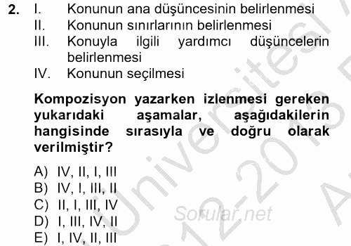 Türk Dili 2 2012 - 2013 Ara Sınavı 2.Soru