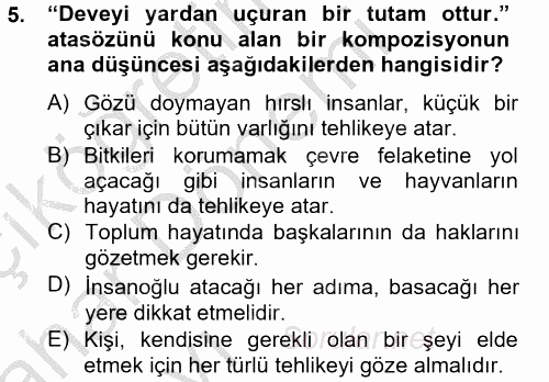 Türk Dili 2 2012 - 2013 Ara Sınavı 5.Soru