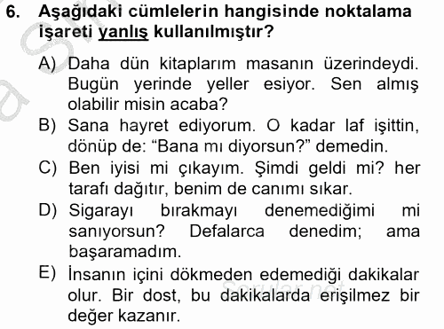 Türk Dili 2 2012 - 2013 Ara Sınavı 6.Soru