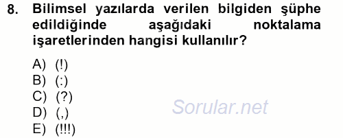 Türk Dili 2 2012 - 2013 Ara Sınavı 8.Soru