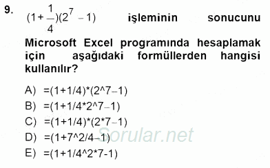 Bilgisayar 1 2012 - 2013 Dönem Sonu Sınavı 9.Soru