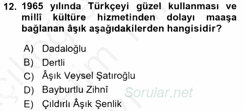Türk Halk Şiiri 2016 - 2017 3 Ders Sınavı 12.Soru