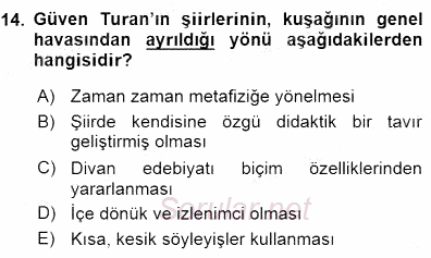 Cumhuriyet Dönemi Türk Şiiri 2015 - 2016 Dönem Sonu Sınavı 14.Soru