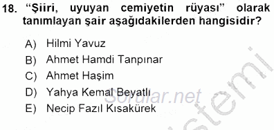 Cumhuriyet Dönemi Türk Şiiri 2015 - 2016 Dönem Sonu Sınavı 18.Soru