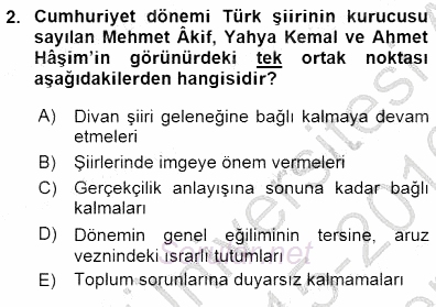 Cumhuriyet Dönemi Türk Şiiri 2015 - 2016 Dönem Sonu Sınavı 2.Soru