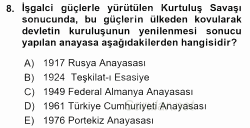 Türk Anayasa Hukuku 2016 - 2017 Ara Sınavı 8.Soru