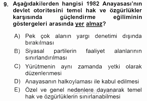Türk Anayasa Hukuku 2016 - 2017 Ara Sınavı 9.Soru