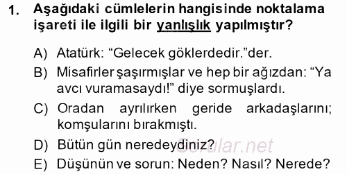 Türk Dili 2 2013 - 2014 Tek Ders Sınavı 1.Soru