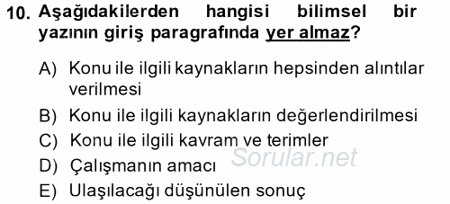Türk Dili 2 2013 - 2014 Tek Ders Sınavı 10.Soru