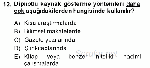 Türk Dili 2 2013 - 2014 Tek Ders Sınavı 12.Soru