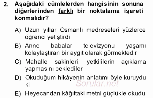 Türk Dili 2 2013 - 2014 Tek Ders Sınavı 2.Soru