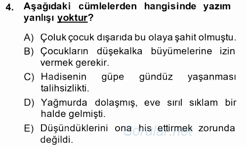 Türk Dili 2 2013 - 2014 Tek Ders Sınavı 4.Soru