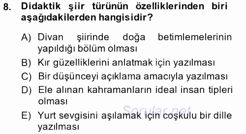 Türk Dili 2 2013 - 2014 Tek Ders Sınavı 8.Soru