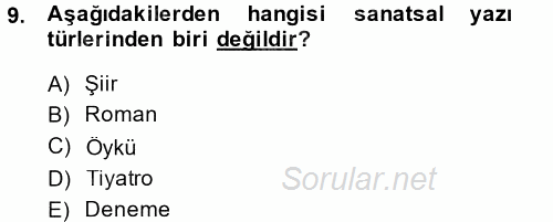 Türk Dili 2 2013 - 2014 Tek Ders Sınavı 9.Soru