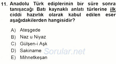 XIX. Yüzyıl Türk Edebiyatı 2015 - 2016 Dönem Sonu Sınavı 11.Soru