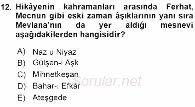 XIX. Yüzyıl Türk Edebiyatı 2015 - 2016 Dönem Sonu Sınavı 12.Soru