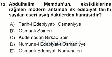 XIX. Yüzyıl Türk Edebiyatı 2015 - 2016 Dönem Sonu Sınavı 13.Soru