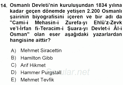 XIX. Yüzyıl Türk Edebiyatı 2015 - 2016 Dönem Sonu Sınavı 14.Soru
