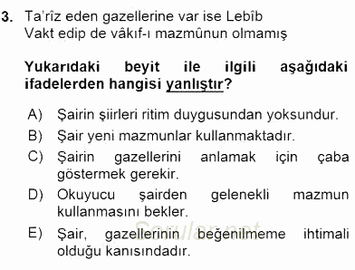XIX. Yüzyıl Türk Edebiyatı 2015 - 2016 Dönem Sonu Sınavı 3.Soru